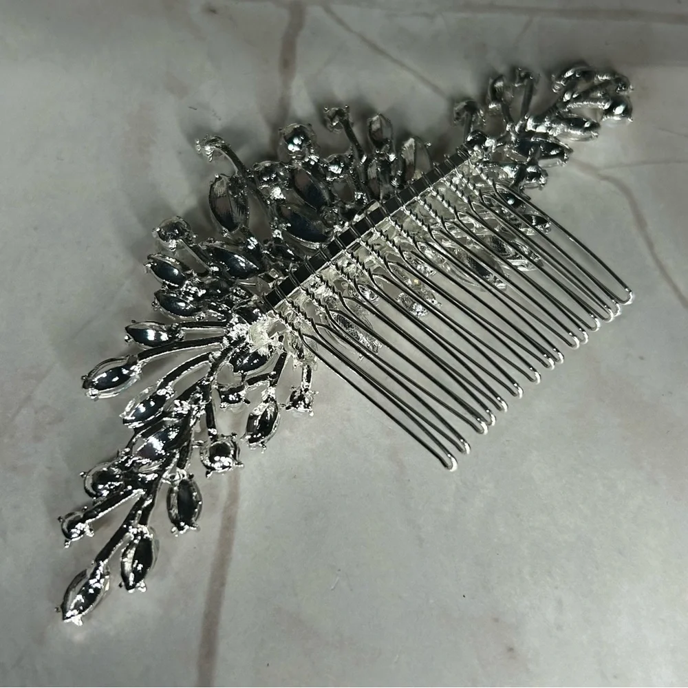 Dazzling Silver Tone Opal and Light Blue Adorned Hair Comb